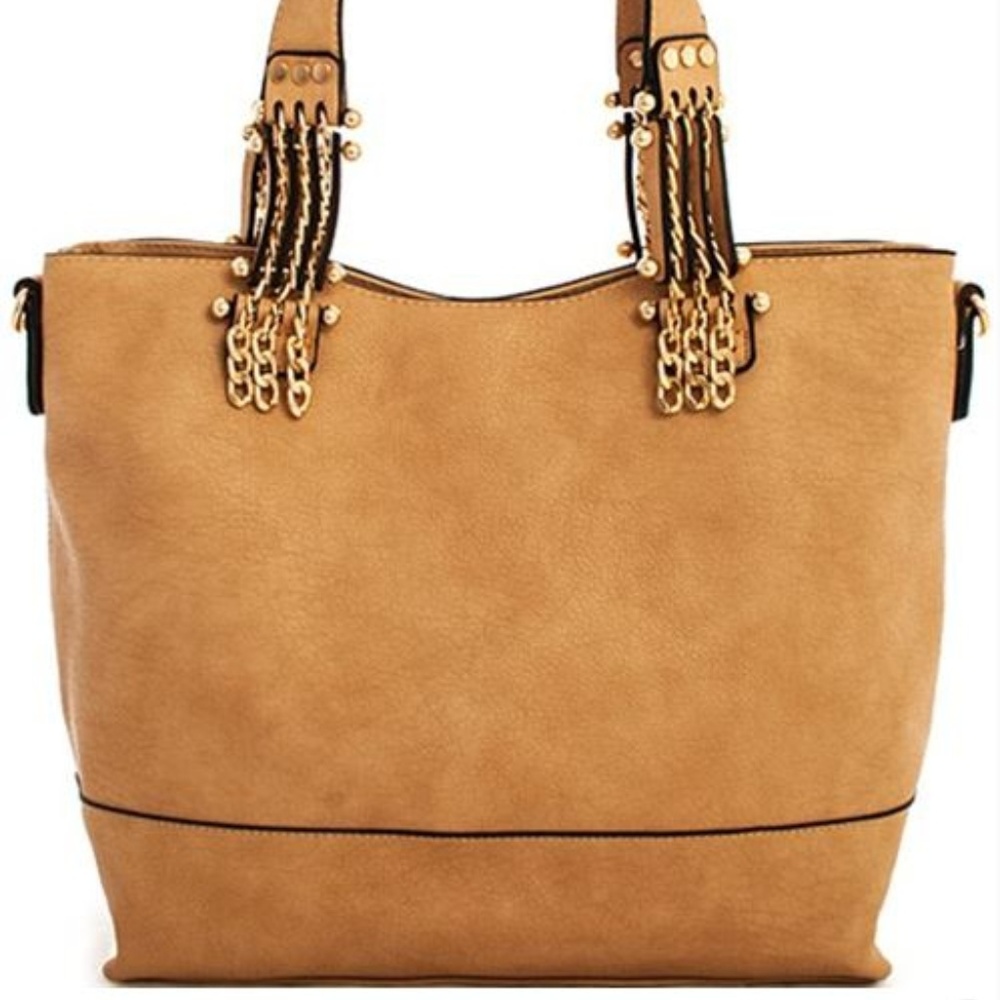 Tan With Gold Tone Hardware Handbag